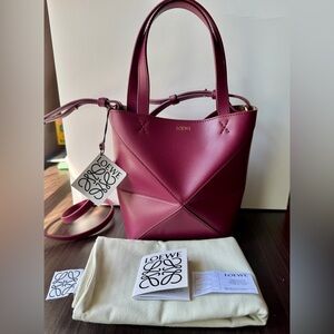 NWT【Loewe】Mini Puzzle Fold Leather Tote Bag crimson